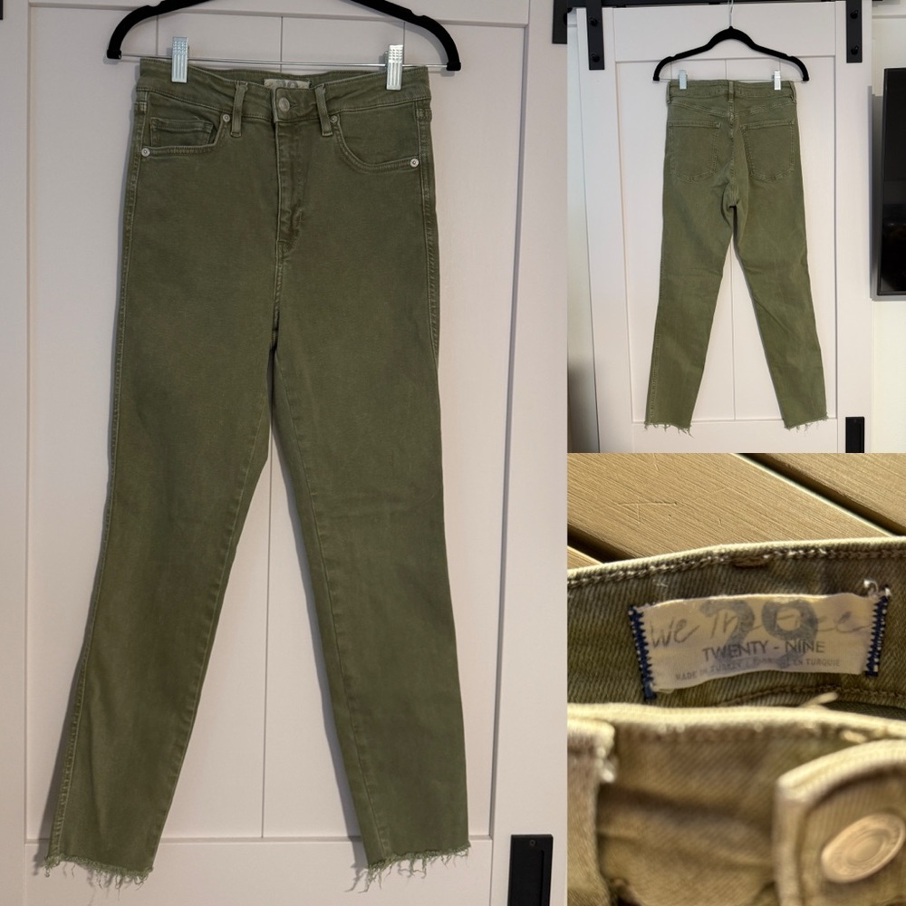 Free People Olive Green Raw Hem Skinny Jeans Size 29